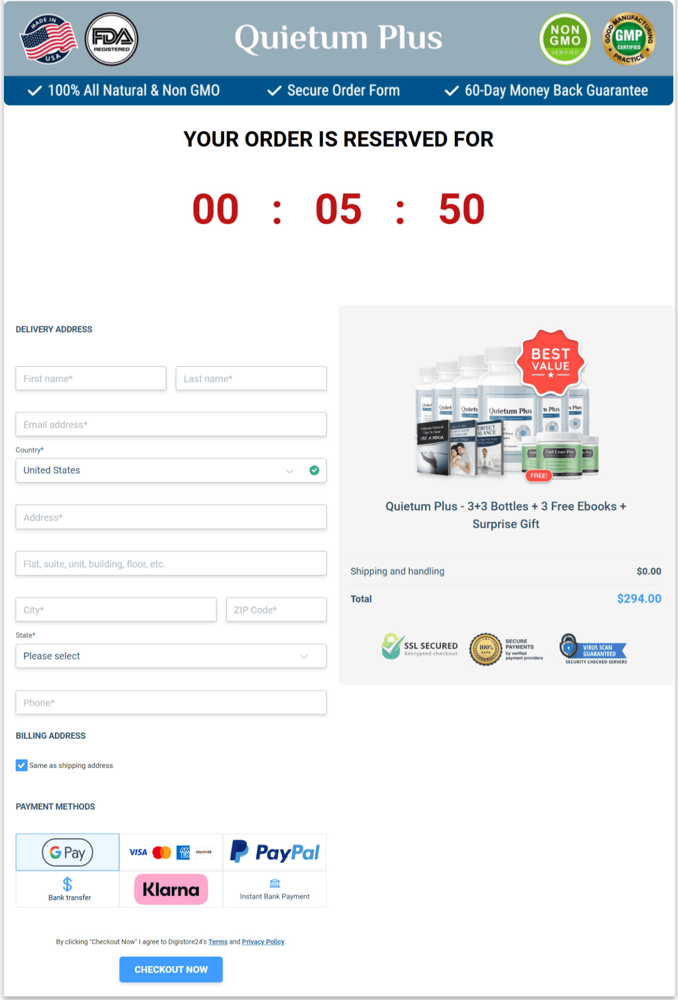 Quietum Plus Secure Checkout Page